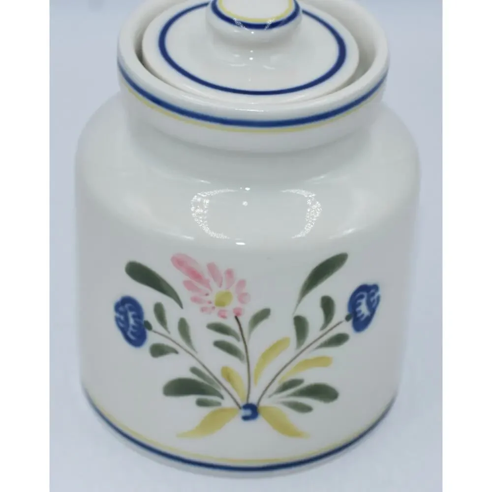 Viana Do Castelo Made In Portugal Two Sided Hand Painted Flowers Canister